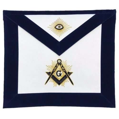 Master Mason Blue Lodge Apron - Navy Velvet with Gold Hand Embroidery