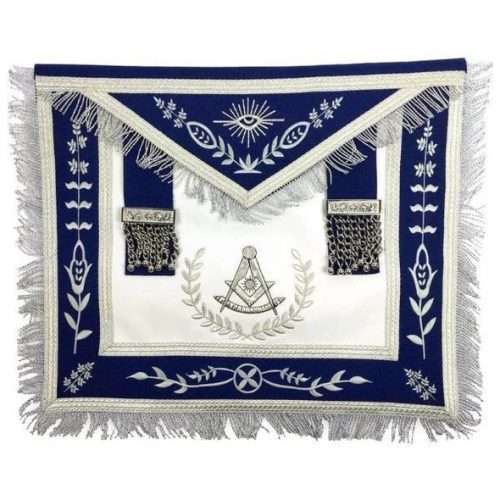 Past Master Blue Lodge Apron - White & Royal Blue with Gold Embroidery