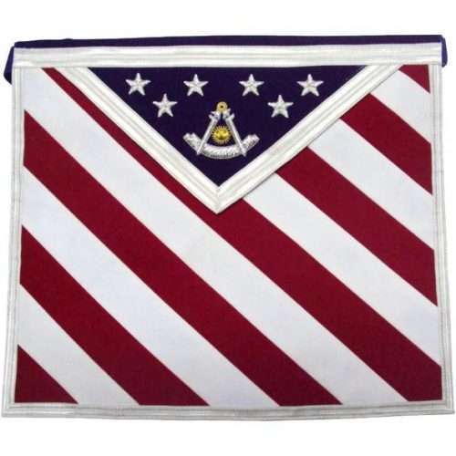 Past Master Blue Lodge Apron - White, Red & Blue Velvet