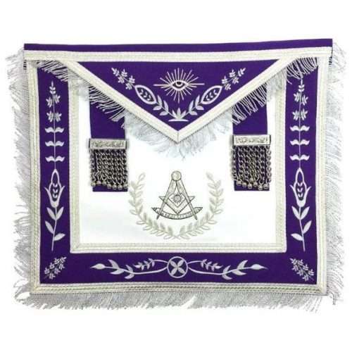 Past Master Blue Lodge Apron - White & Royal Blue with Silver Embroidery