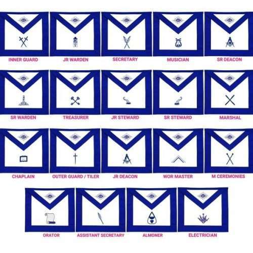 Officers Blue Lodge Officer Apron Set - Blue Ribbon Machine Embroidery (Set of 19)