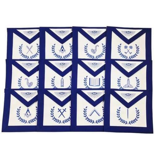 Officers Blue Lodge Officer Apron Set - Royal Blue Ribbon Machine Embroidery (Set of 12)