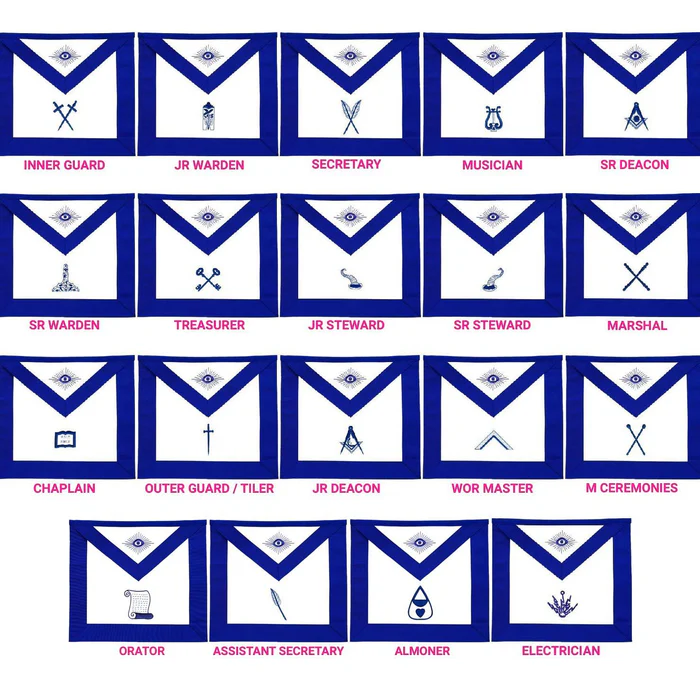Officers Blue Lodge Apron Set - Blue Ribbon Machine Embroidery (Set of 19)