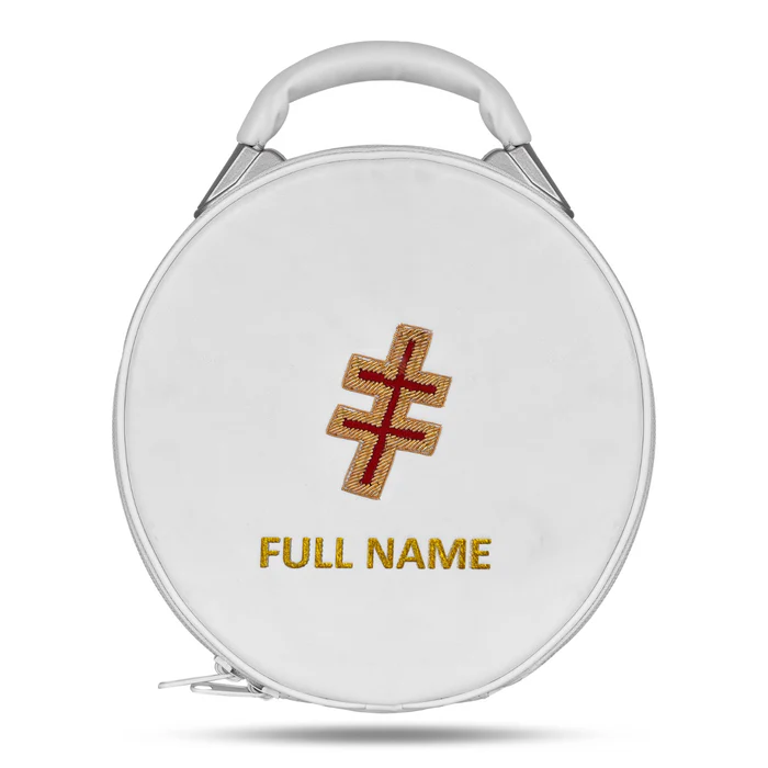 Preceptor Knights Templar English Regulation Crown Cap Case - White Imitation Leather with Hand Embroidery Bullion