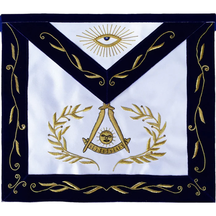 Past Master Blue Lodge Apron - Blue Velvet with Gold Hand Embroidery