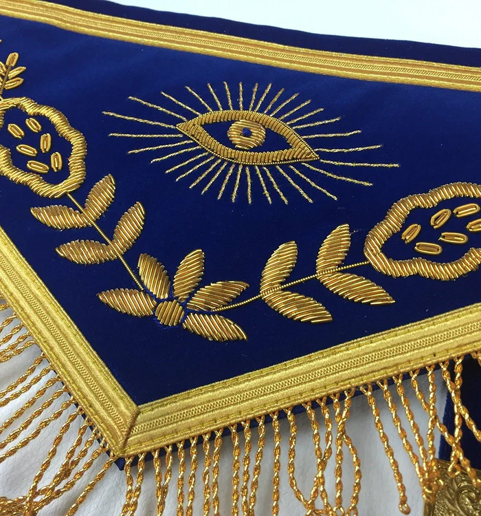 Past Master Blue Lodge Apron - Royal Blue Velvet Hand Embroidery