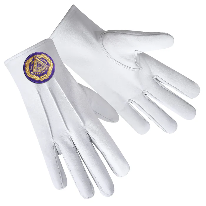 Past Grand Master Blue Lodge Gloves - Leather with Purple Patch Front and Back