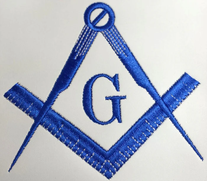 Blue Satin Master Mason Apron Square Compass & G