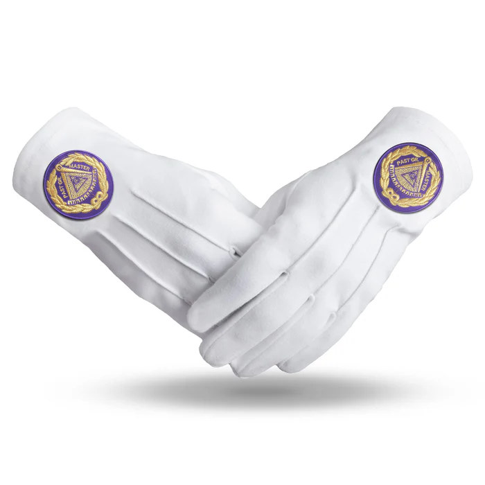 Past Grand Master Blue Lodge Gloves - Pure White Cotton with Purple Patch