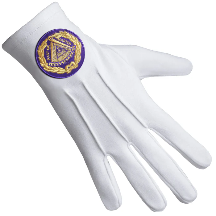 Past Grand Master Blue Lodge Gloves - Pure White Cotton with Purple Patch