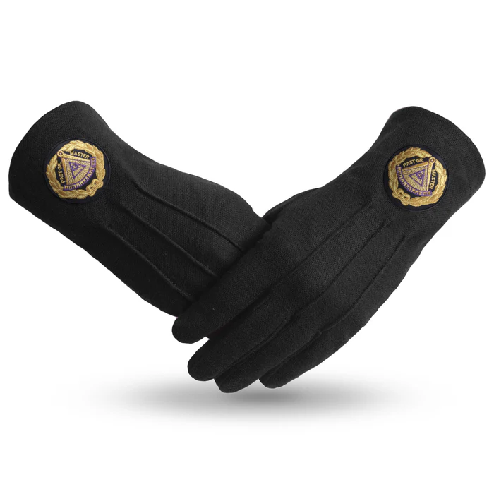 Past Grand Master Blue Lodge Gloves - Pure Cotton with Black Patch