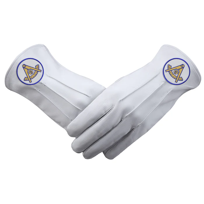 Past Master Blue Lodge California Regulation Gloves - Leather with Gold Emblem and Blue Borders
