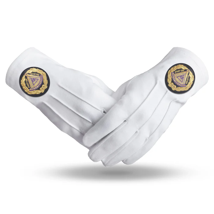 Past Grand Master Blue Lodge Gloves - Machine Embroidery Cotton with Black Patch