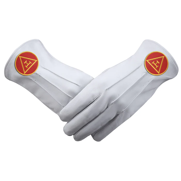 Royal Arch Chapter Gloves - Leather with Red Triple Tau Emblem