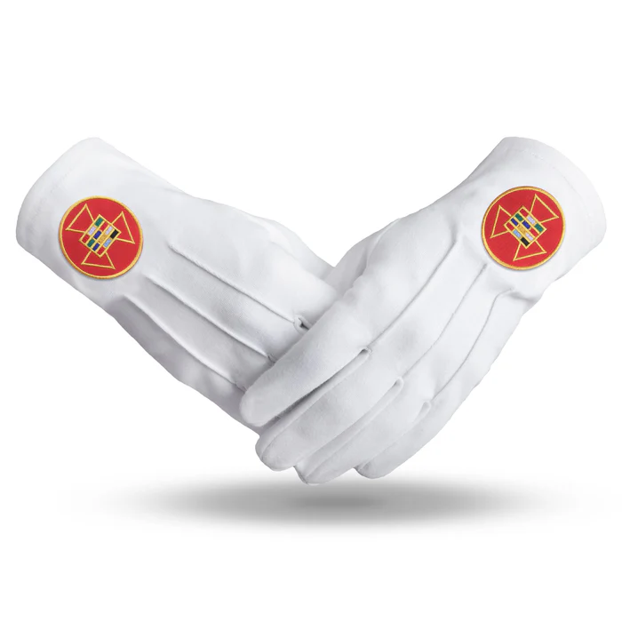 Past High Priest Royal Arch Chapter Gloves - Pure Cotton with Red Round Patch