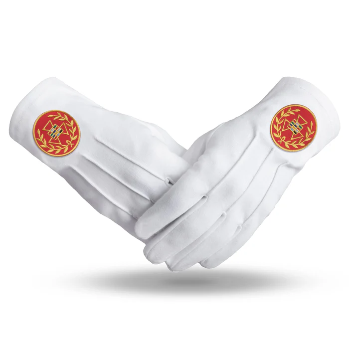 Past Grand High Priest Royal Arch Chapter Gloves - Pure Cotton with Red Patch & Wreath