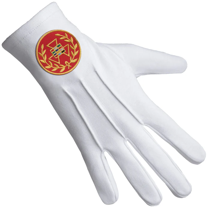 Past Grand High Priest Royal Arch Chapter Gloves - Pure Cotton with Red Patch & Wreath Front
