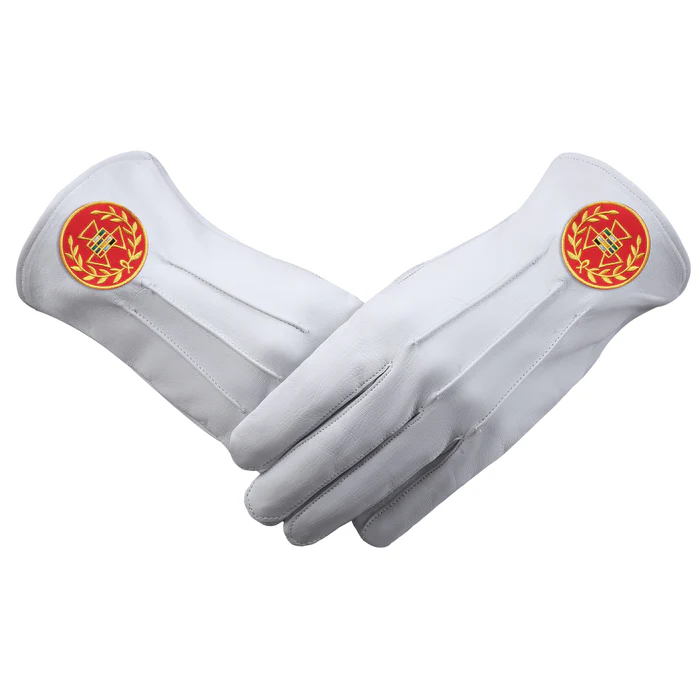 Past Grand High Priest Royal Arch Chapter Gloves - Leather with Red Patch & Wreath