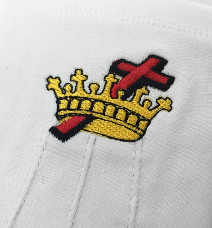 Knights Templar Commandery Gloves - White Cotton Machine Embroidered Logo Logo