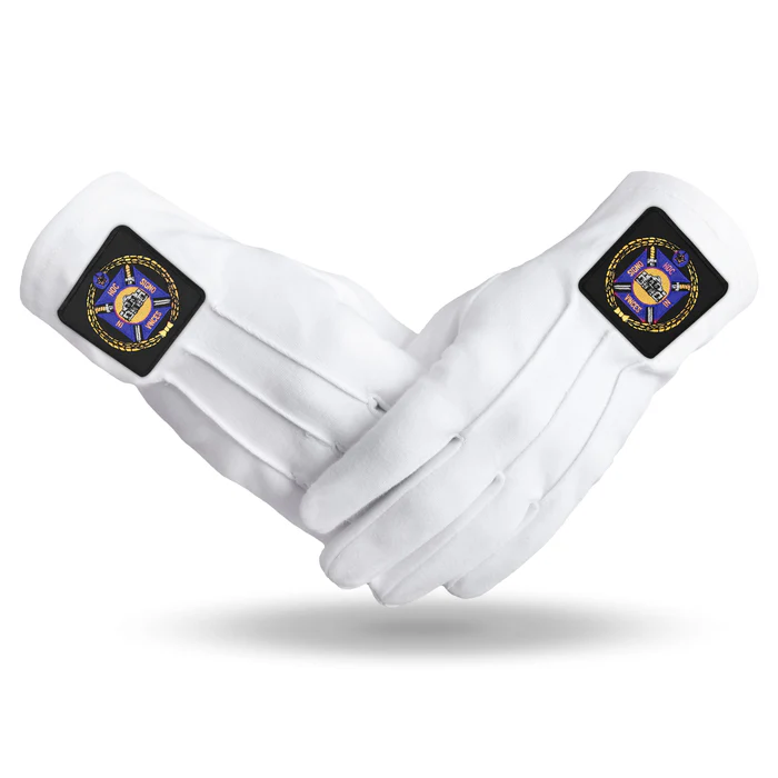 Knights Templar Commandery Gloves - White Cotton with Black Patch