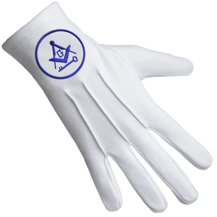 International Masons Gloves - Cotton With Square And Compass G & Key