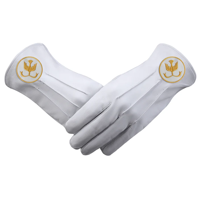 The Order Of The Golden Circle Pha Gloves - White Leather With Gold Emblem