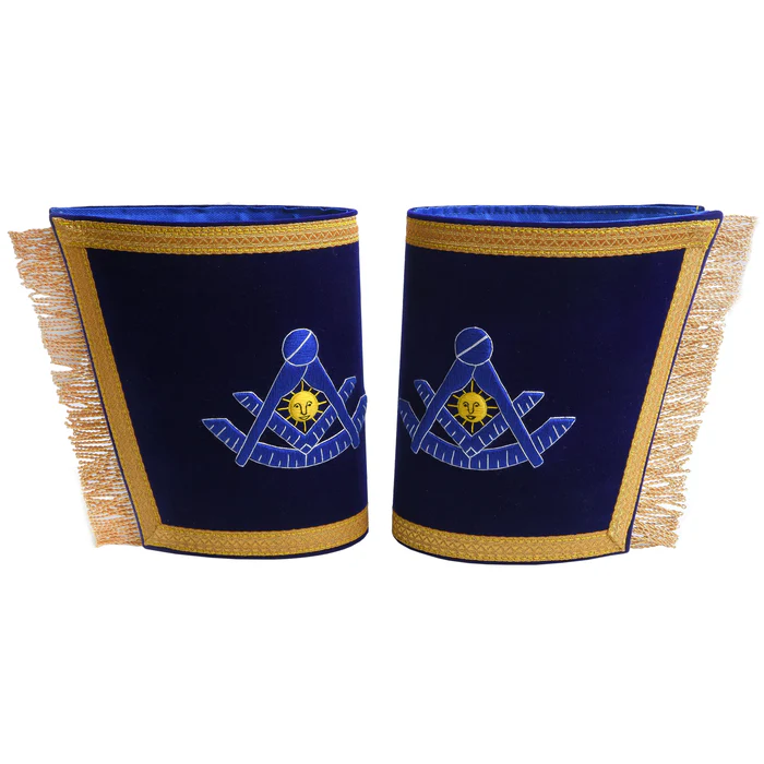 Past Master Blue Lodge California Regulation Cuff - Blue Hand Embroidery with Gold Fringe