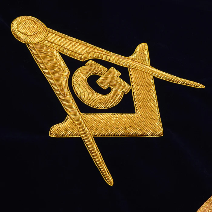 Master Mason Blue Lodge Pedestal Cover - Dark Blue Velvet With Gold Bullion & Fringe Embelm