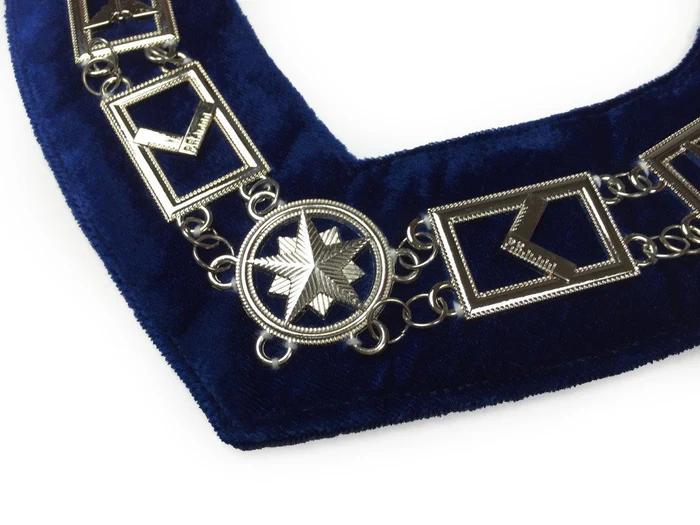 Blue Lodge Chain Collar - Silver Plated on Blue Velvet