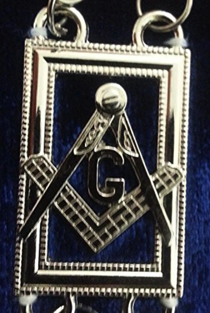 Master Mason Blue Lodge Chain Collar - Silver Plated Square & Compass G