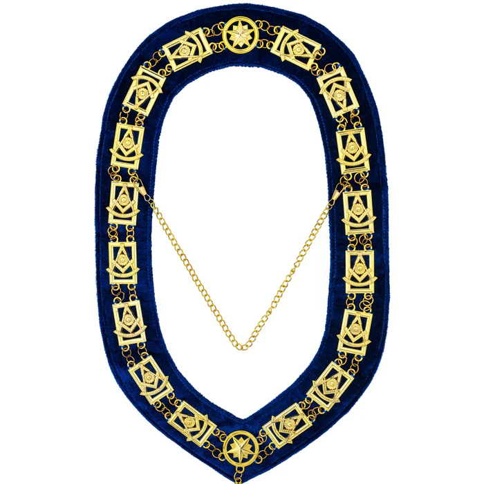 Past Master Blue Lodge Chain Collar - Blue Backing with Gold Jewels