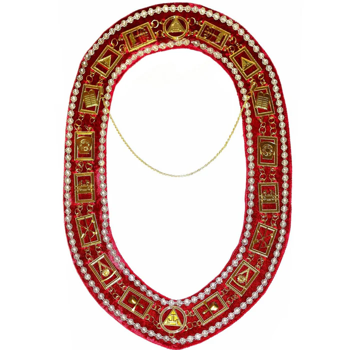 Royal Arch Chain Collar with Rhinestones - Gold Plated on Red Velvet