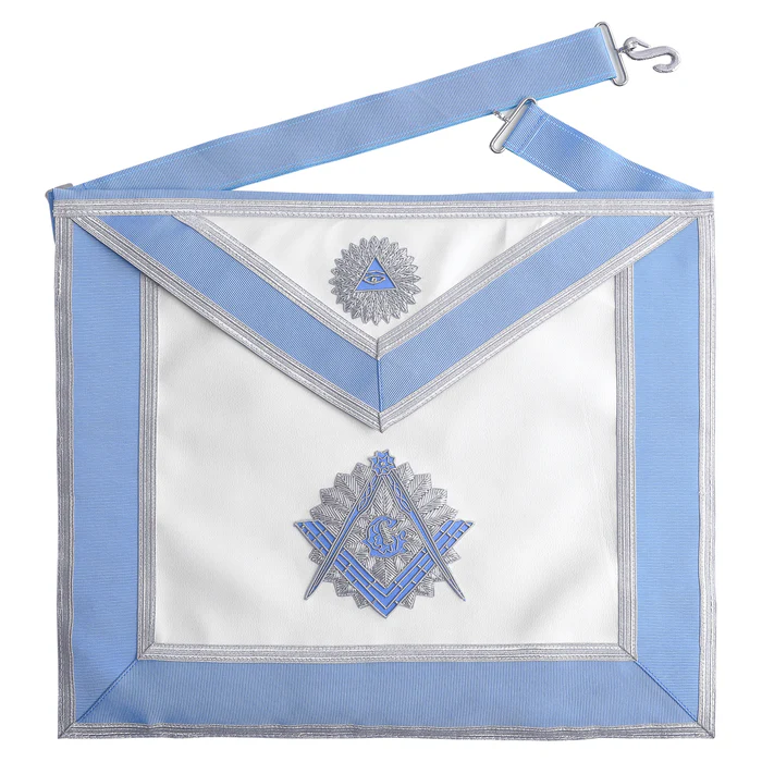 Master Mason Blue Lodge Apron - Light Blue & White with Machine Embroidery