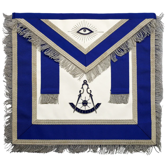 Past Master Blue Lodge Apron - Blue With Tabs & Silver Fringe