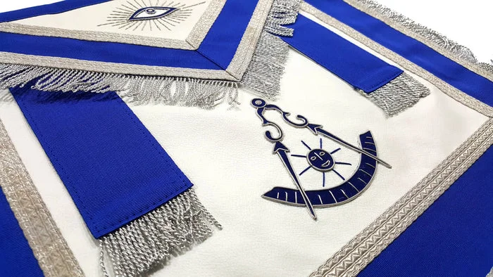 Past Master Blue Lodge Apron - Blue With Tabs & Silver Fringe