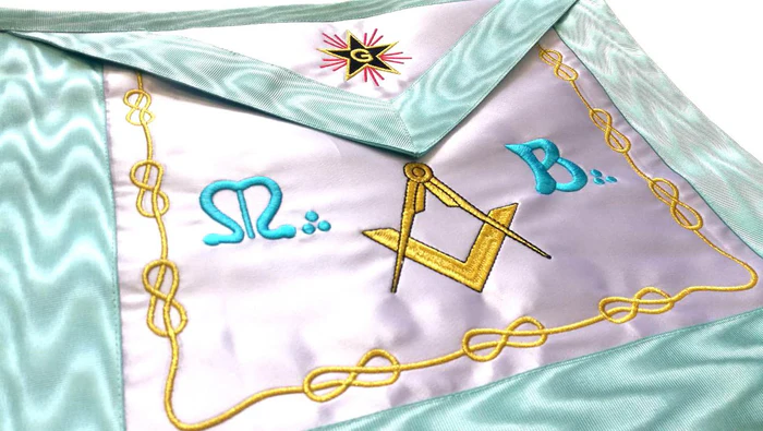 Master Mason Blue Lodge French Apron - White & Sky Blue Star G Machine Embroidery