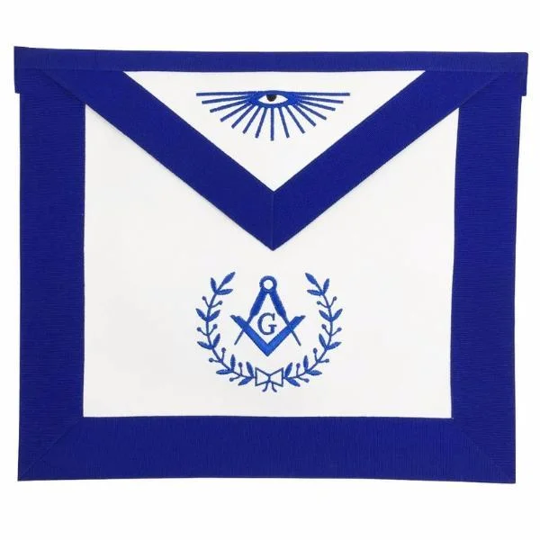 Master Mason Blue Lodge Apron - White & Blue Machine Embroidery