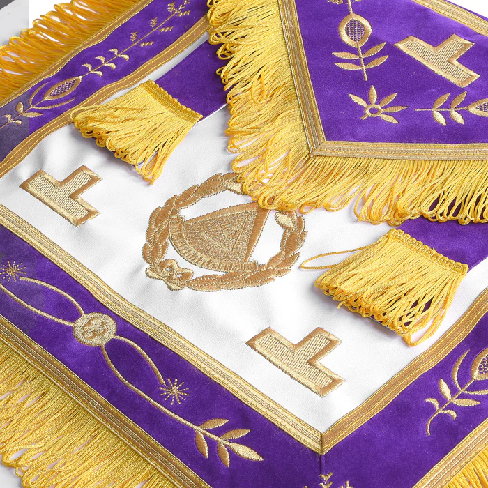 Past Grand Master Blue Lodge Apron - Purple Velvet with Gold Emblem with Wreath