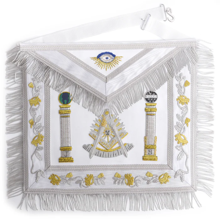 Past Master Blue Lodge California Regulation Apron - White & Gold with Pillars