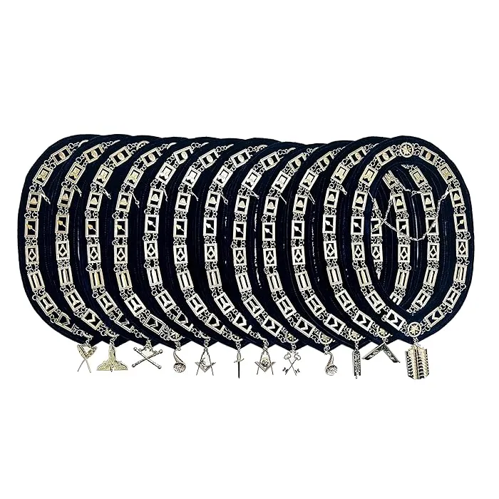 Masonic Regalia Blue Lodge Officer Chain Collar Set - Silver on Blue Backing