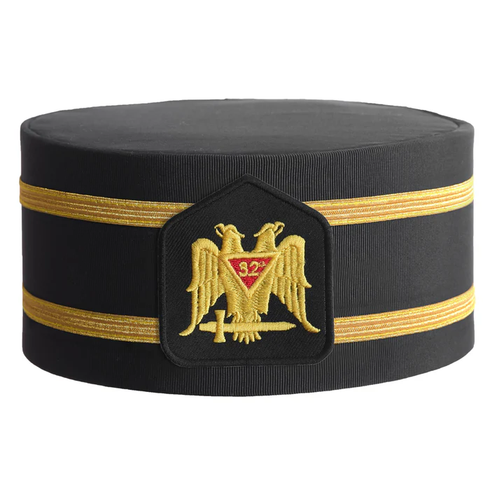 32nd Degree Scottish Rite Crown Cap - Black Rayon with Double Braid