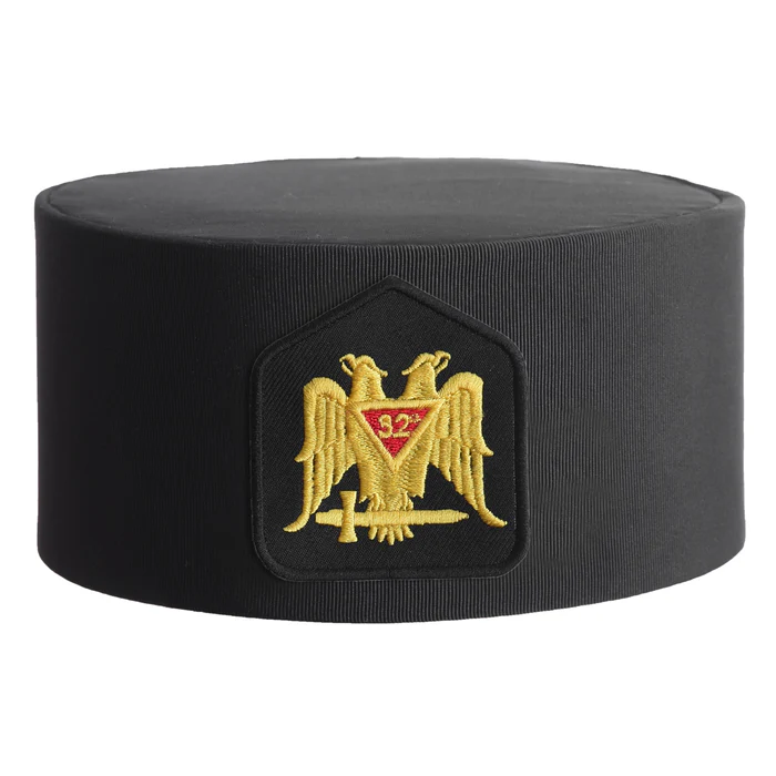 32nd Degree Scottish Rite Crown Cap - Black Rayon with Gold Double Eagle