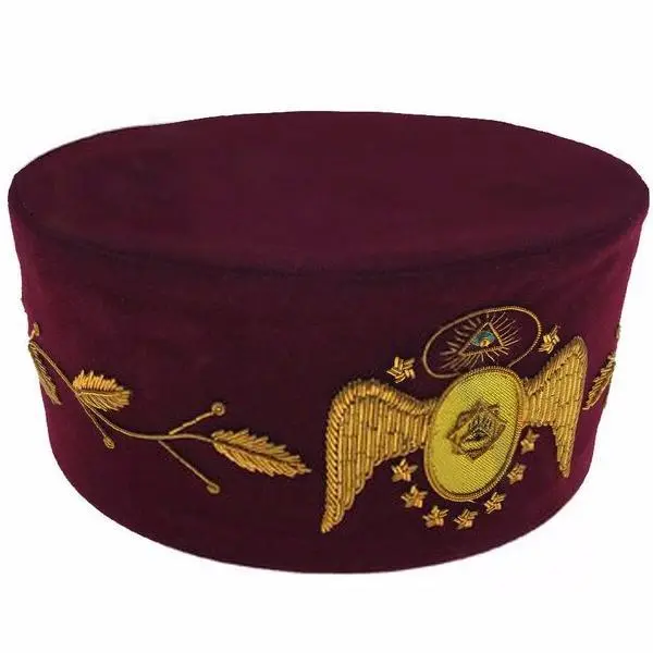 95th Degree Memphis Misraim French Regulation Crown Cap - Maroon Velvet Hand Embroidery